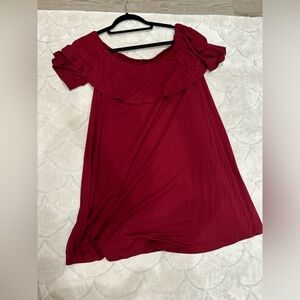 Like new Susana Monaco off shoulder dress with ruffles and sleeves Wine Medium